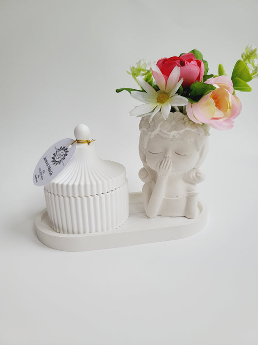 Cement Table Decor - Girl with Braids