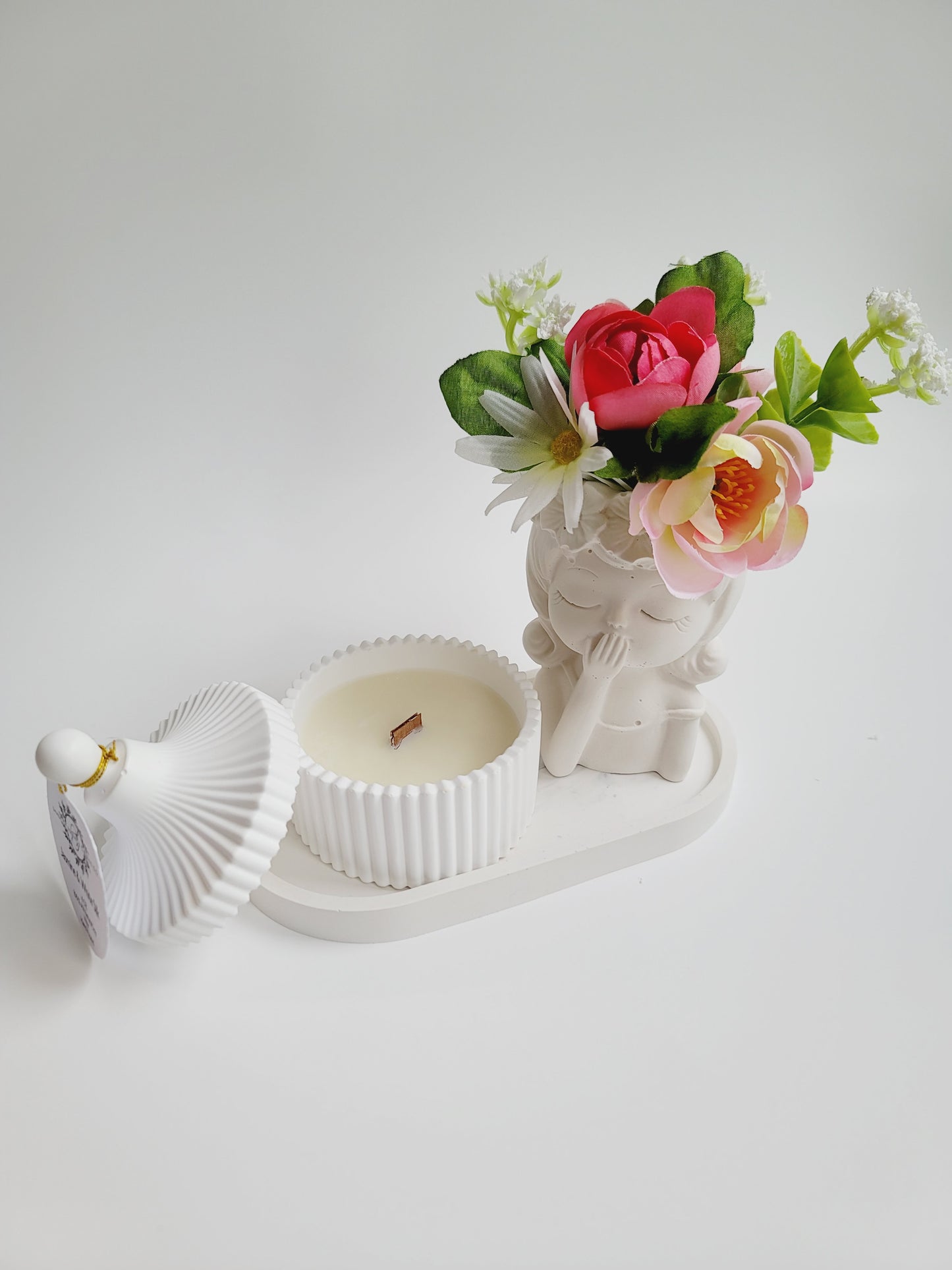 Cement Table Decor - Girl with Braids