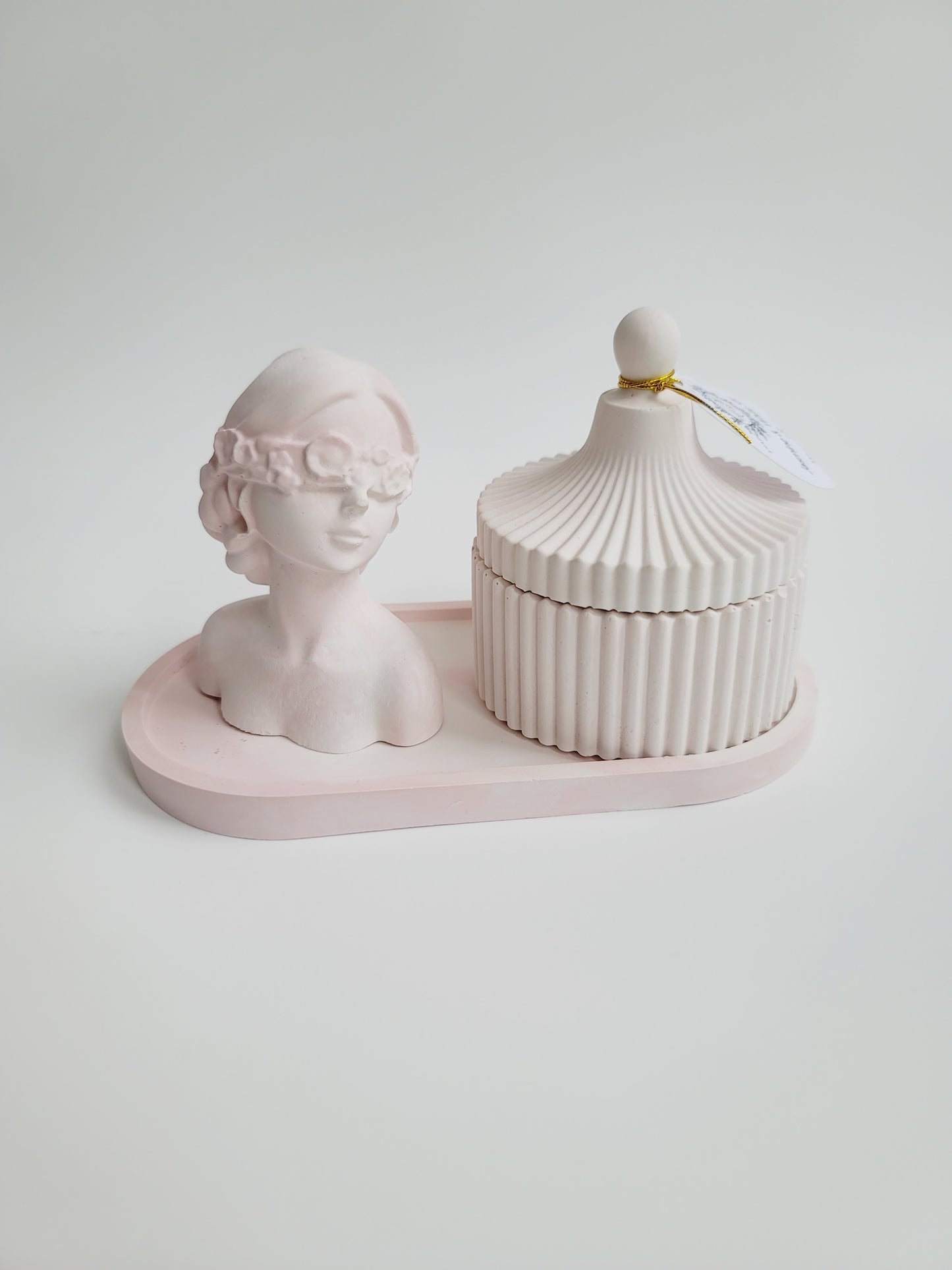 Cement Table Decor Candle Set - Girl with Blindfold - Pink