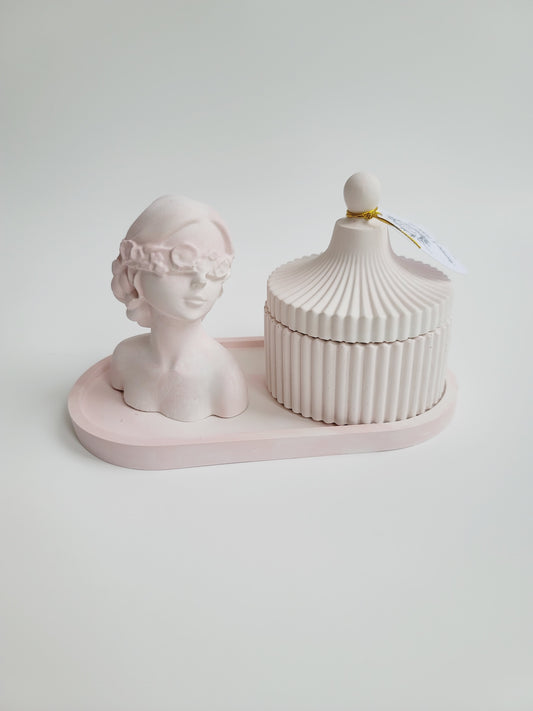 Cement Table Decor Candle Set - Girl with Blindfold - Pink