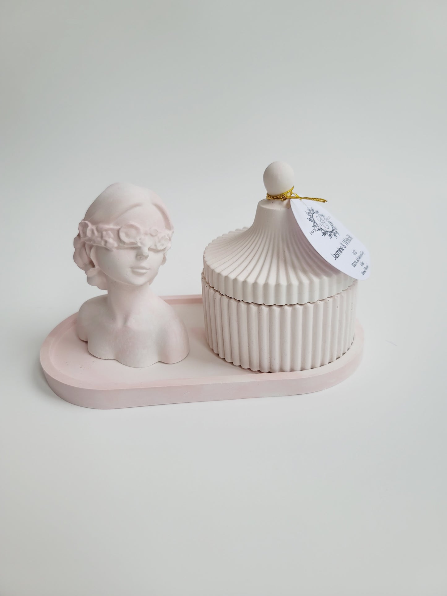 Cement Table Decor Candle Set - Girl with Blindfold - Pink