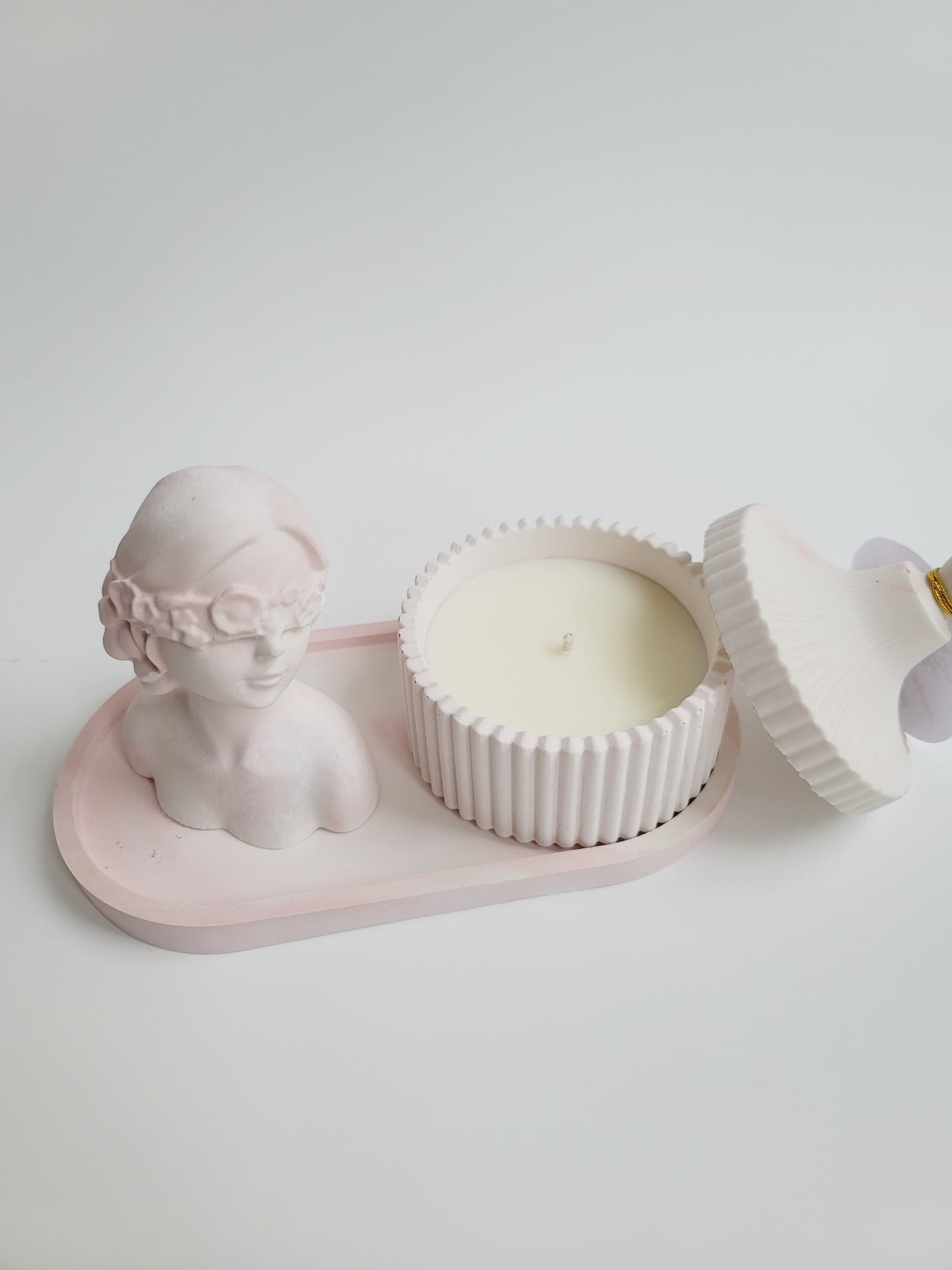 Cement Table Decor Candle Set - Girl with Blindfold - Pink